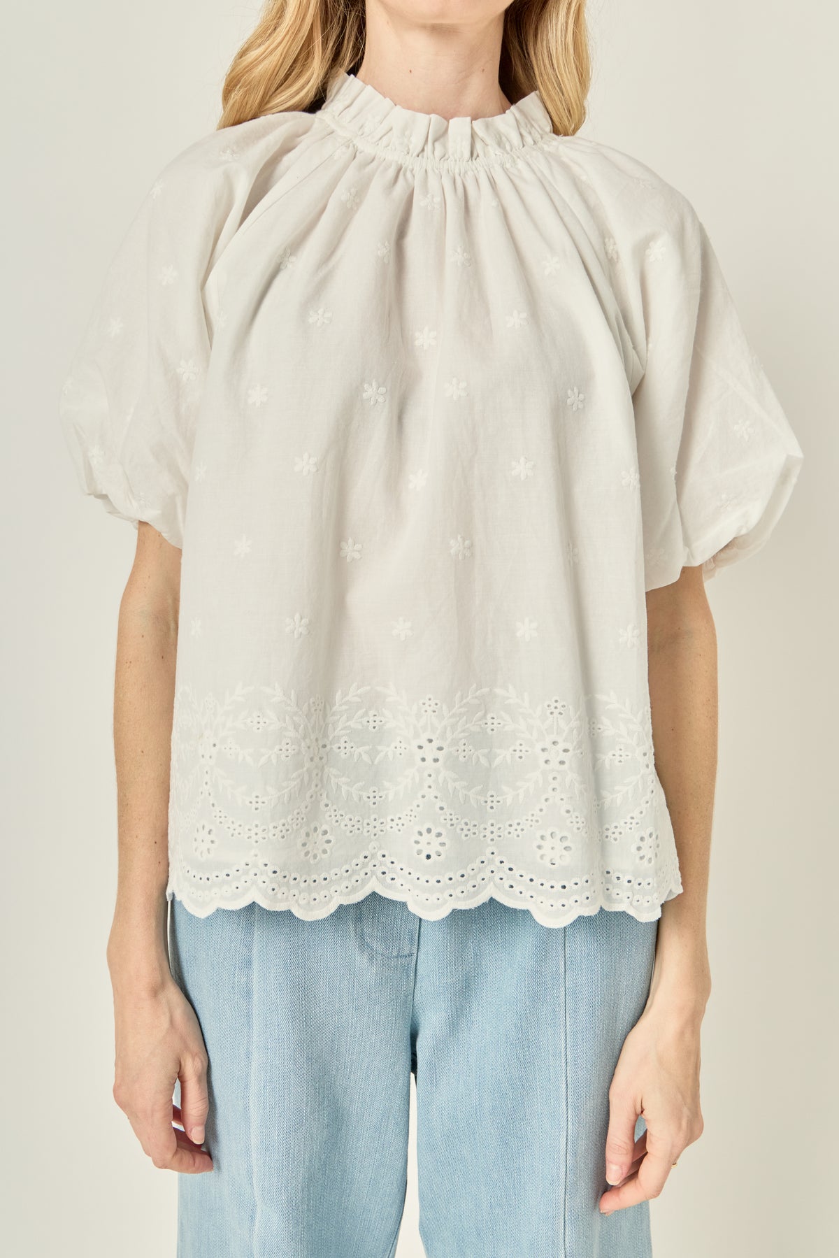 Puff Sleeve Embroidered Top