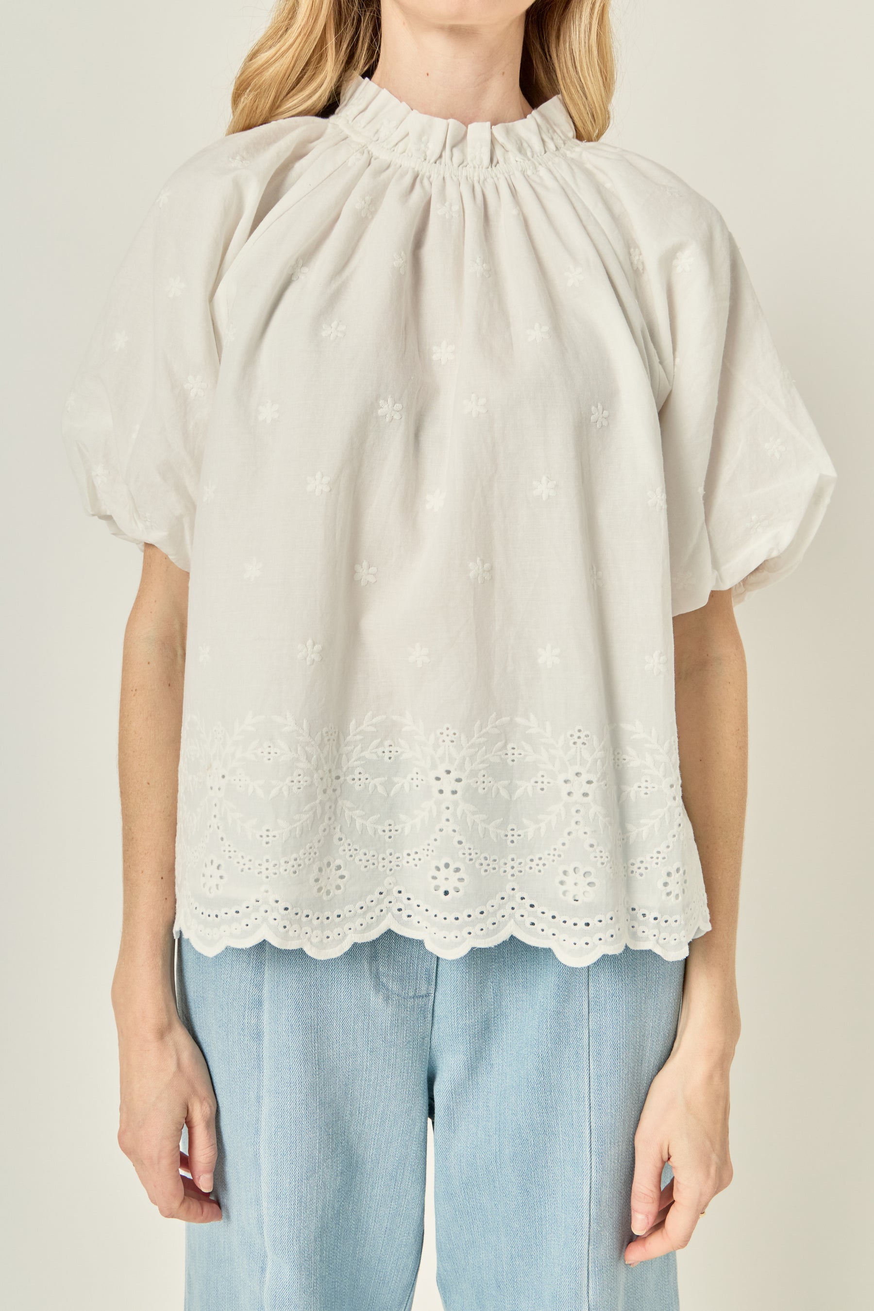 Puff Sleeve Embroidered Top