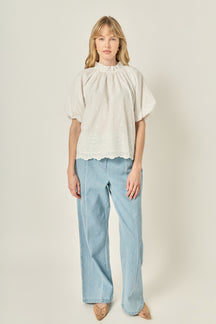 Puff Sleeve Embroidered Top