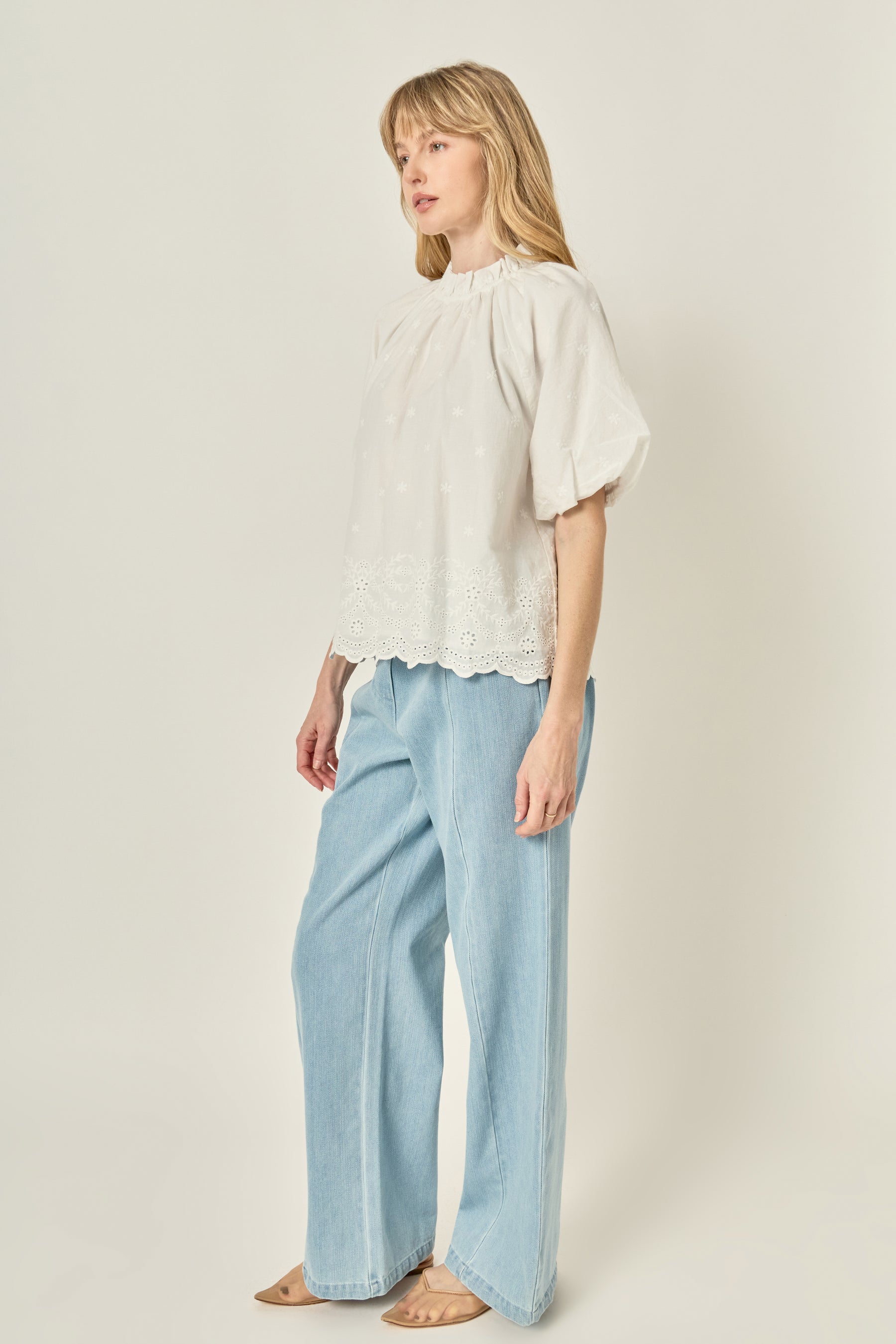 Puff Sleeve Embroidered Top