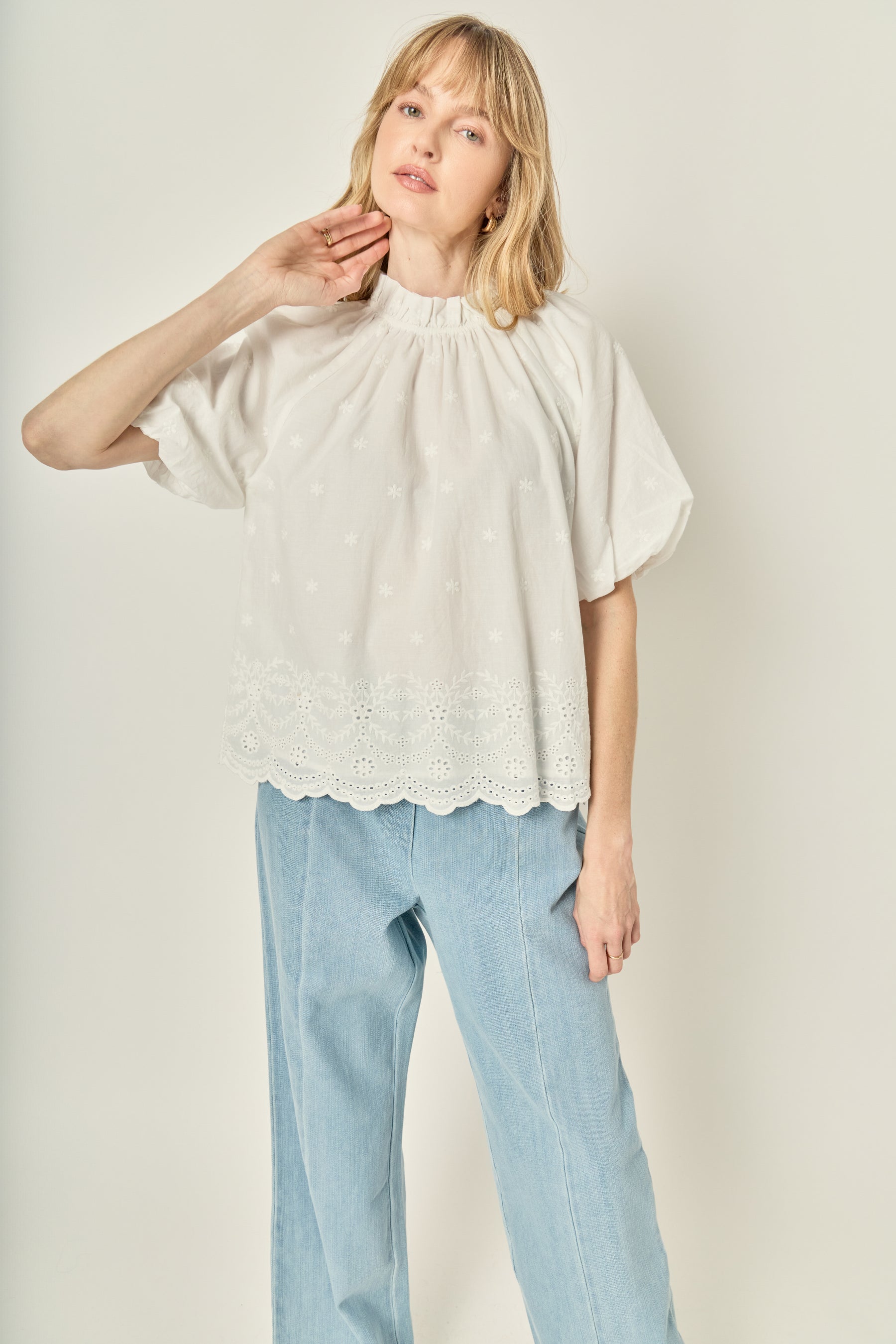 Puff Sleeve Embroidered Top