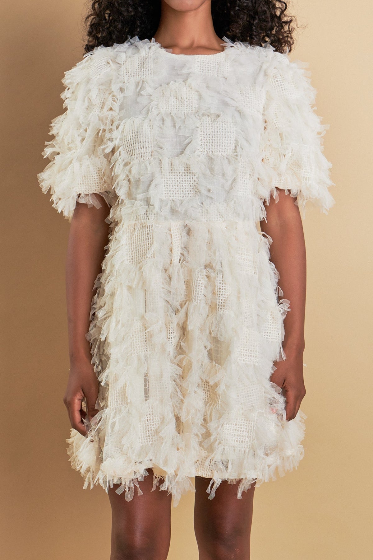 Textured Mesh Mini Dress