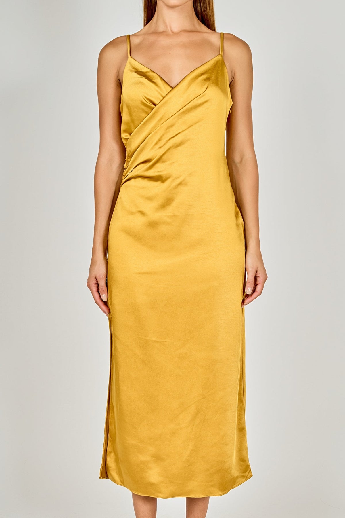 Satin Wrap Midi Dress