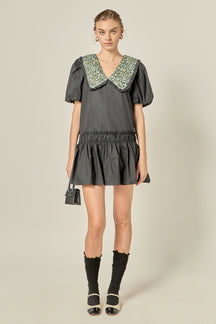 Floral Collar Detail Mini Dress