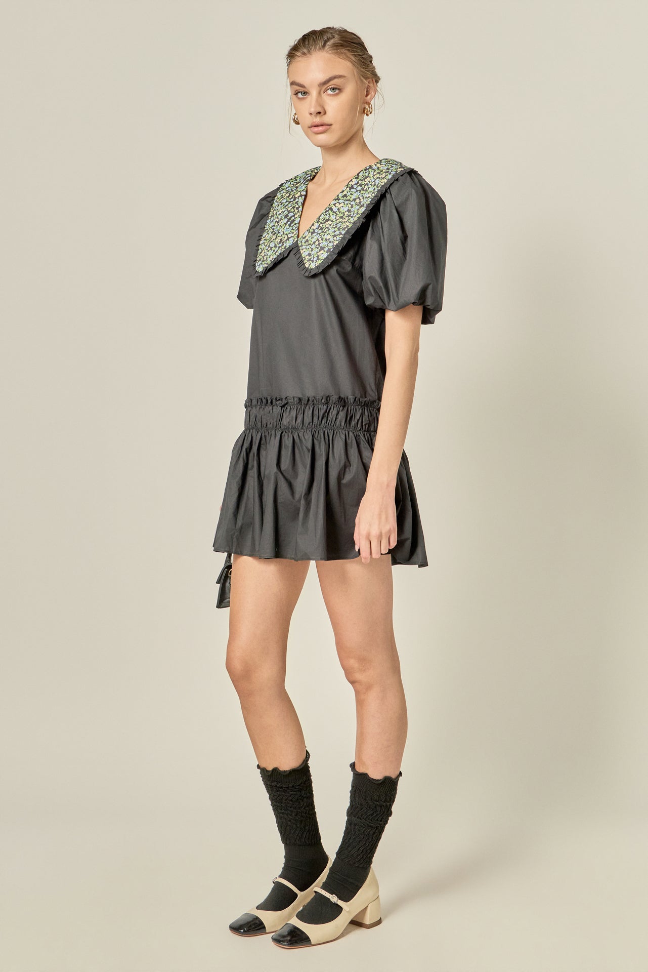 Floral Collar Detail Mini Dress
