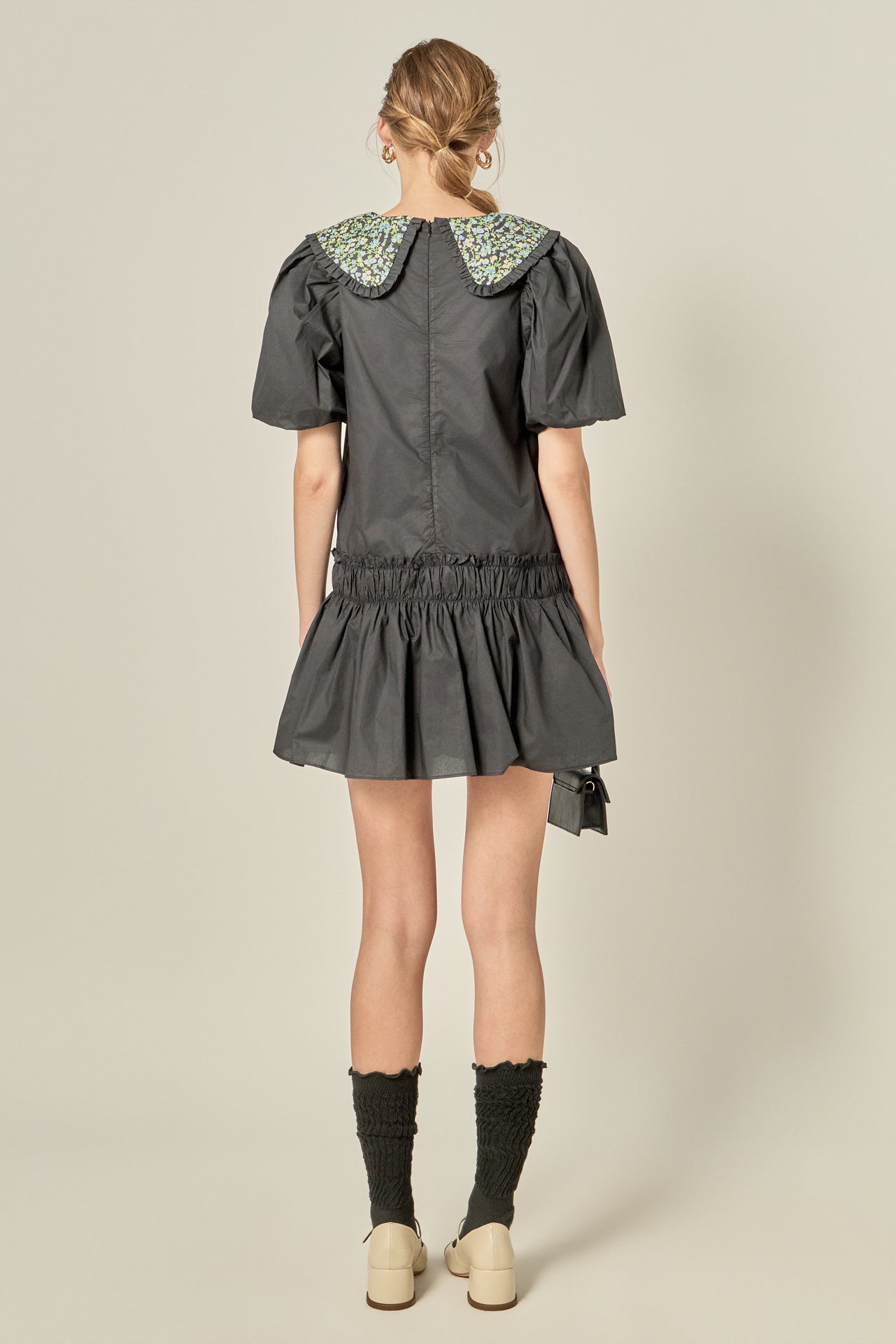 Floral Collar Detail Mini Dress