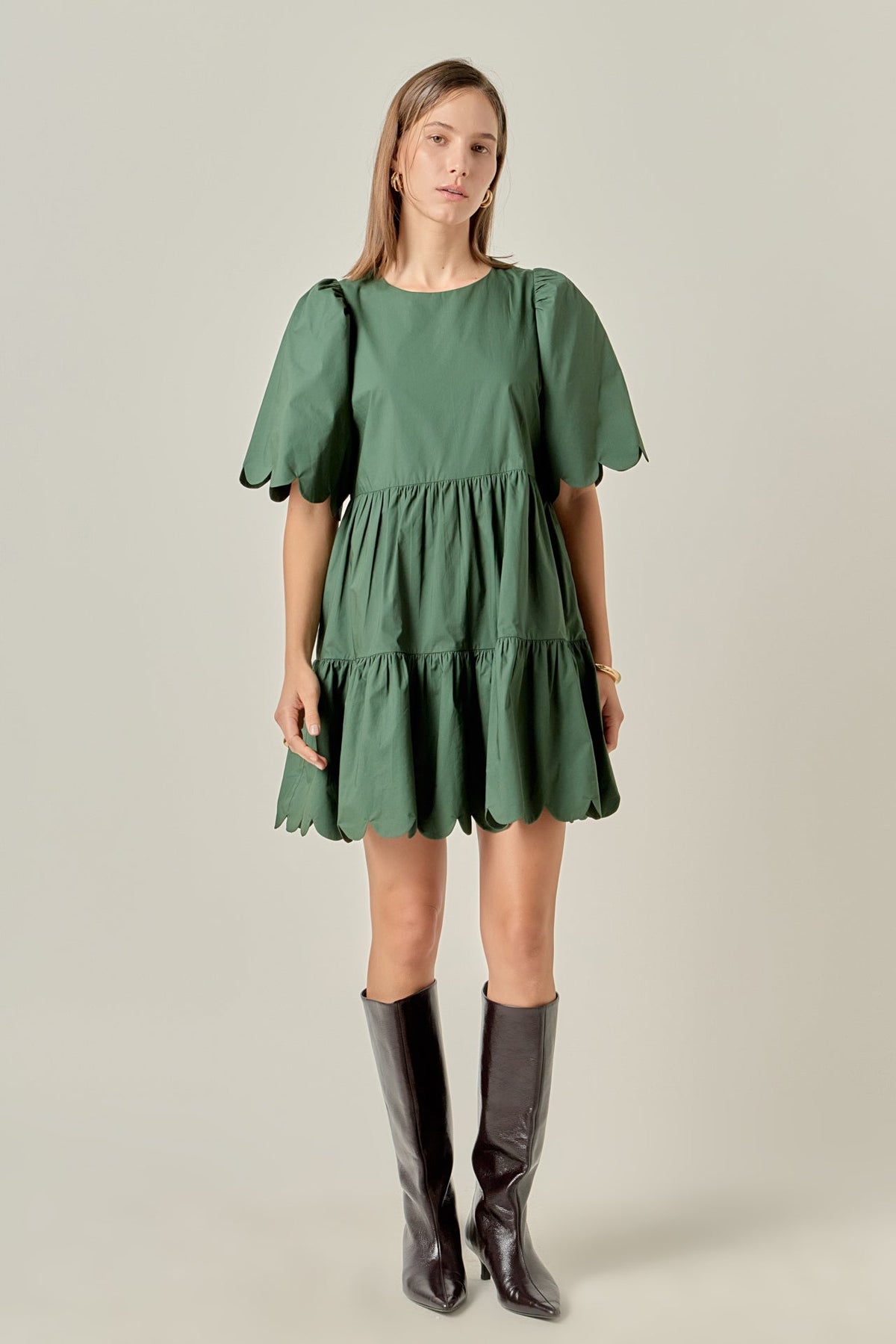 Scallop Detail Tiered Mini Dress