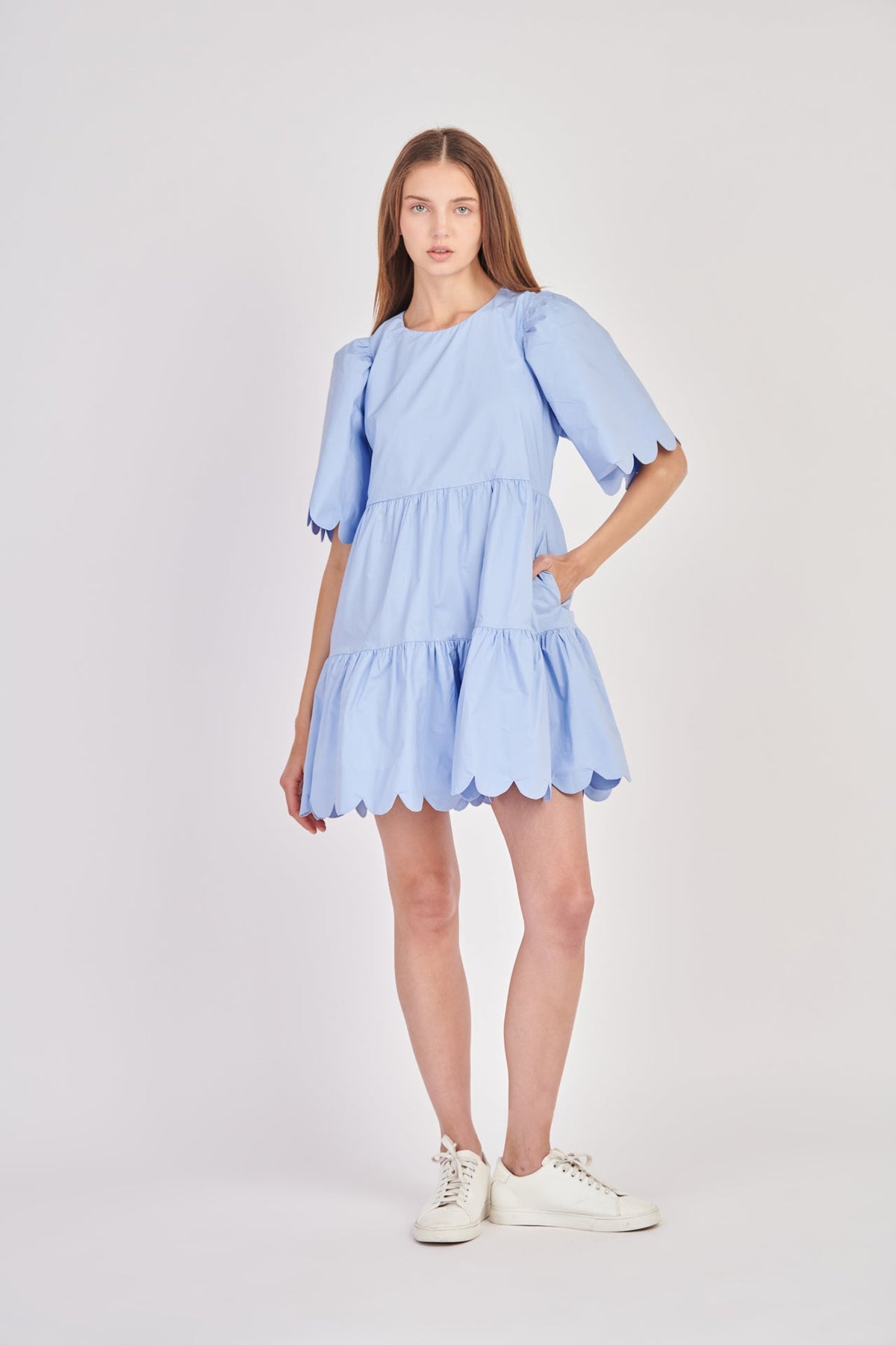 Scallop Detail Tiered Mini Dress