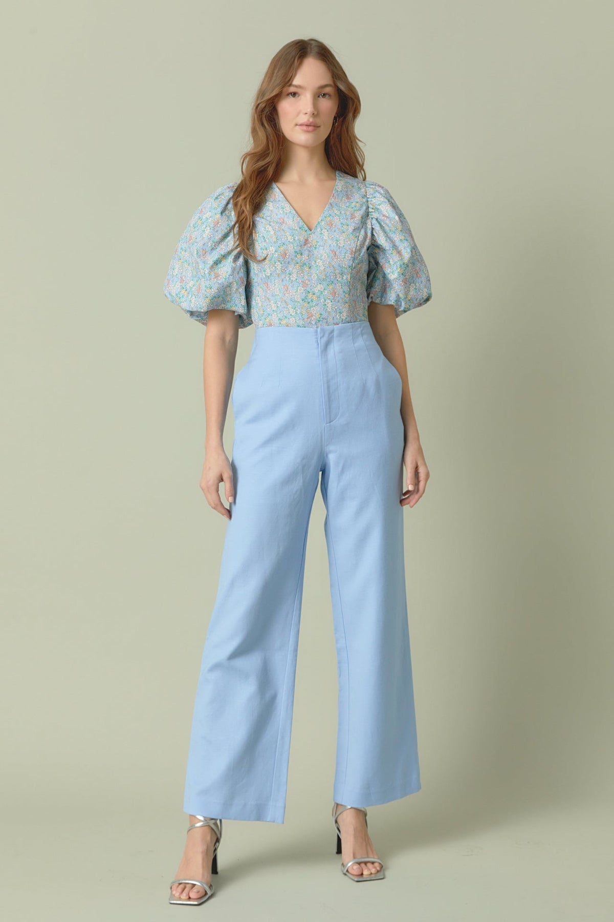 Floral Puff Sleeve Cropped Top