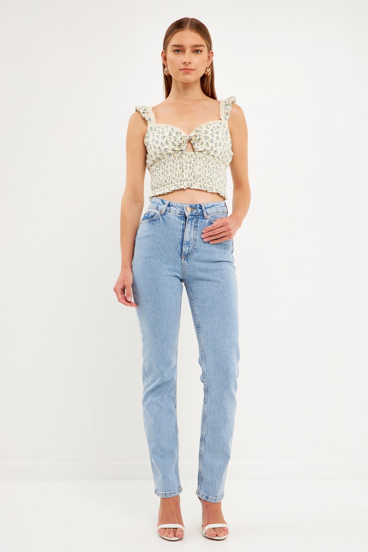 FREE THE ROSES - Floral Lace Trim Smocked Top - TOPS available at Objectrare