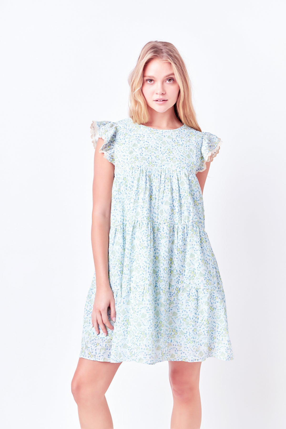 Floral Print with Embroidery Babydoll Dress