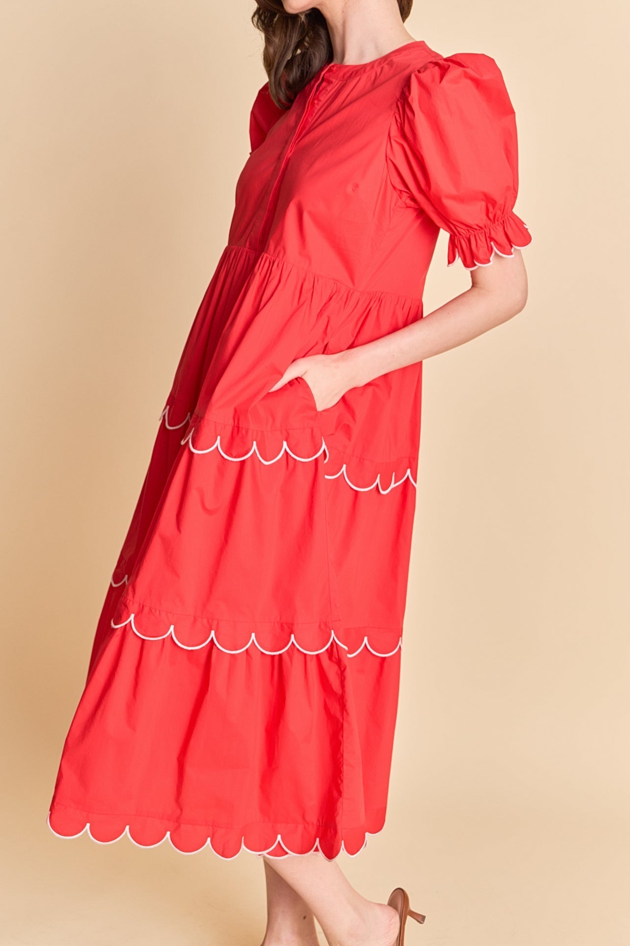 Scalloped Edge Midi Dress