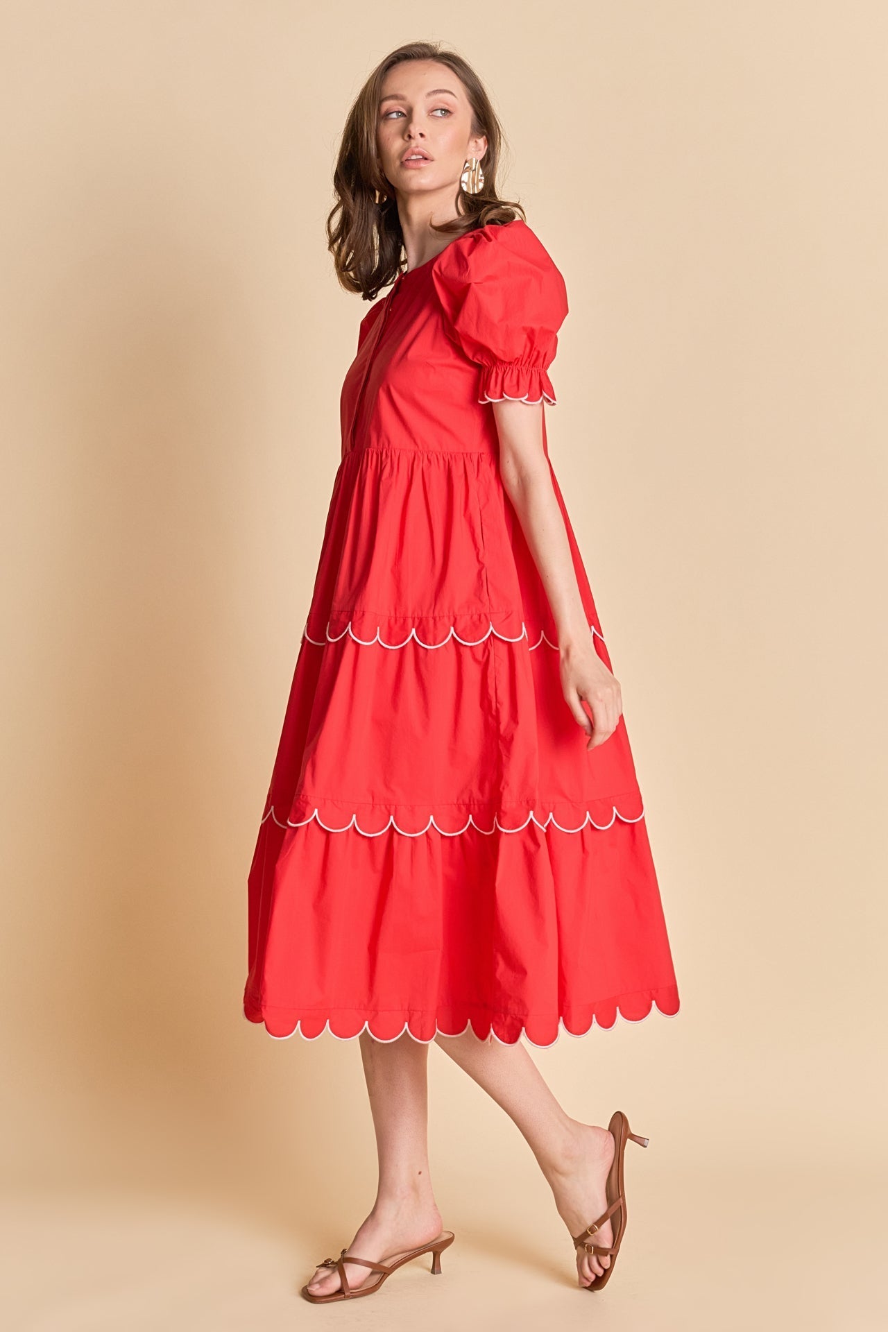 Scalloped Edge Midi Dress