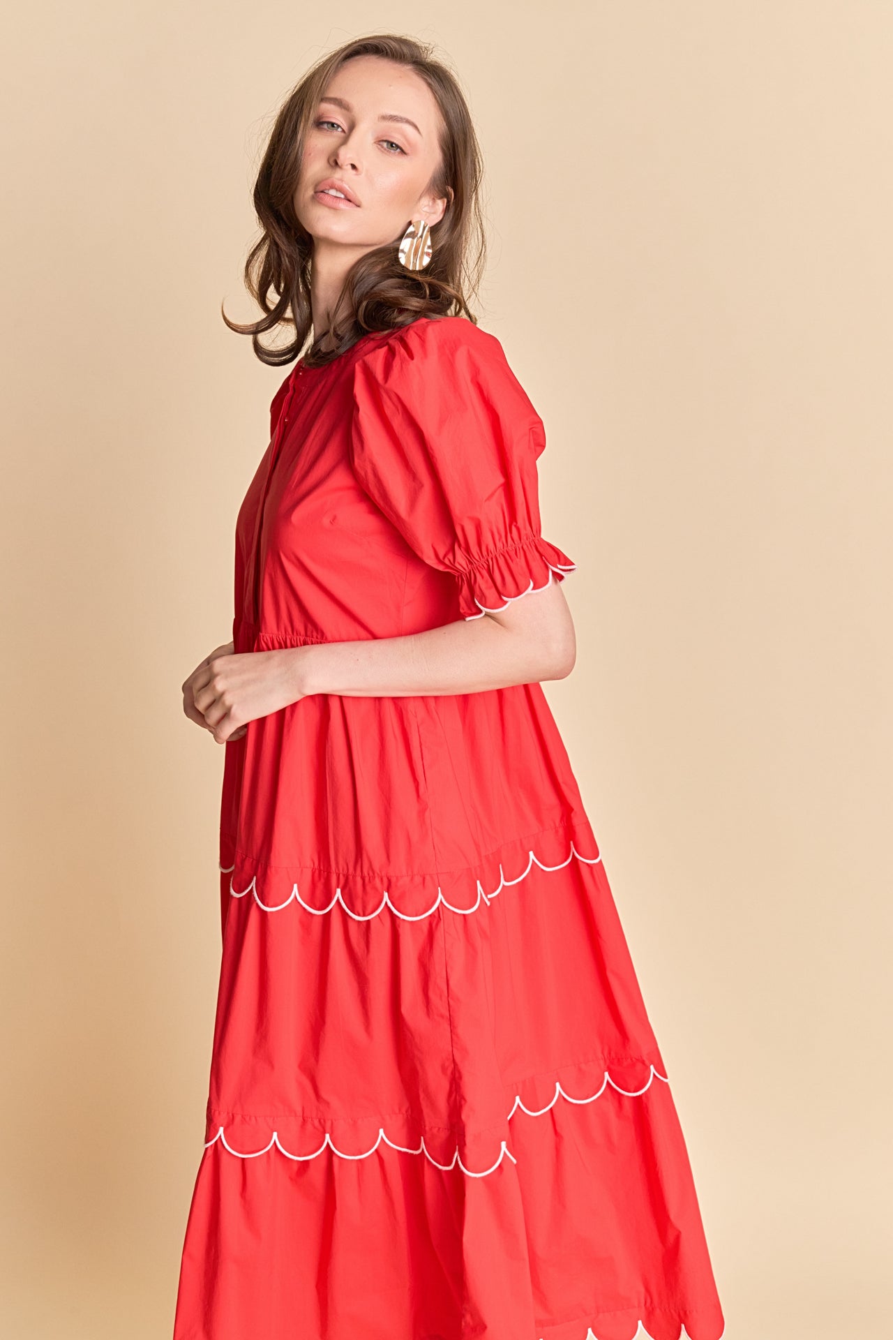 Scalloped Edge Midi Dress