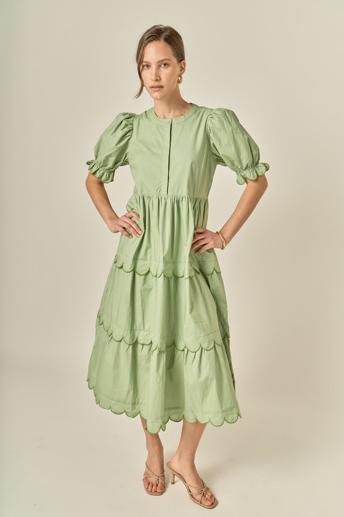 Scalloped Edge Midi Dress