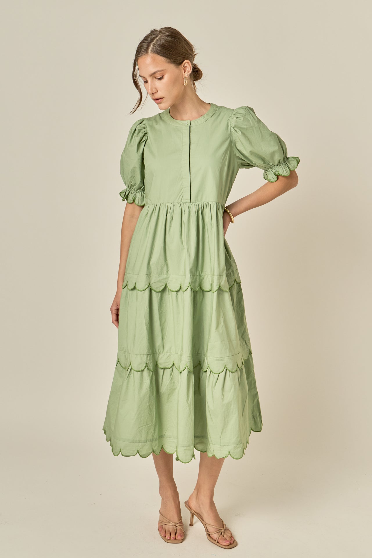 Scalloped Edge Midi Dress