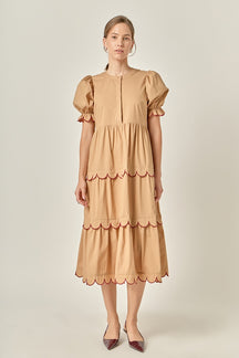 Scalloped Edge Midi Dress