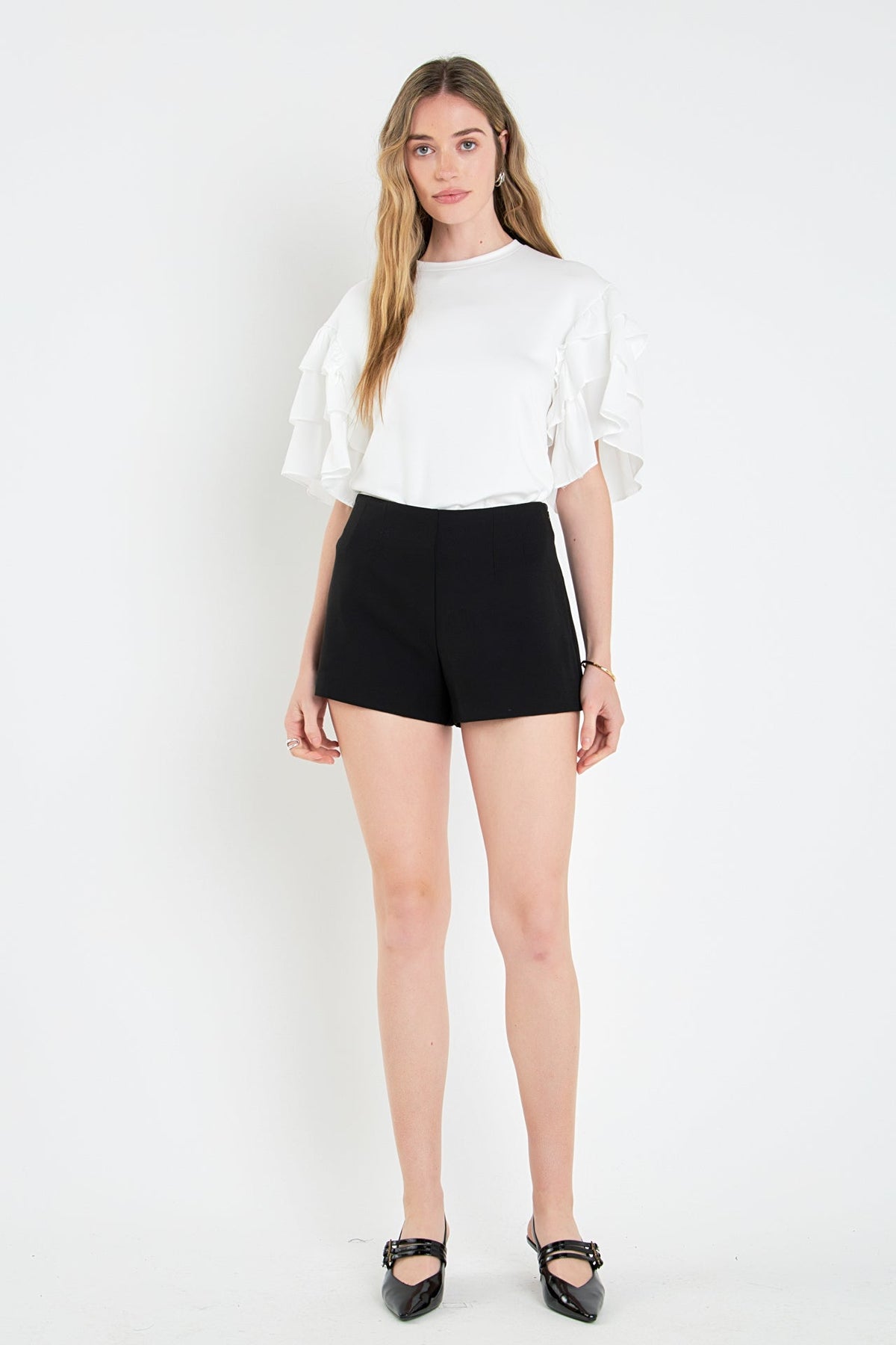 ENGLISH FACTORY - Layered Ruffles Mixed Media Top - TOPS available at Objectrare