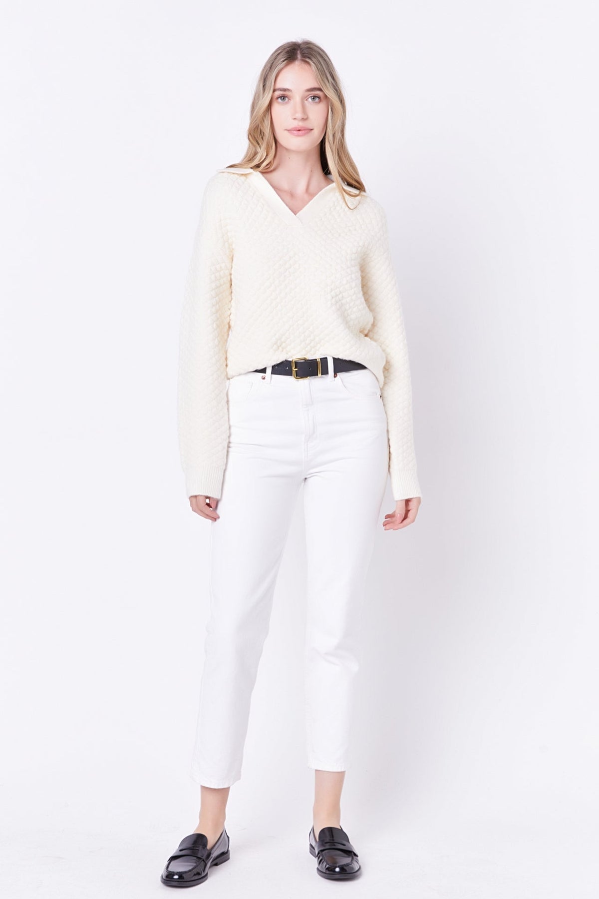 Textured V-neckline Sweater