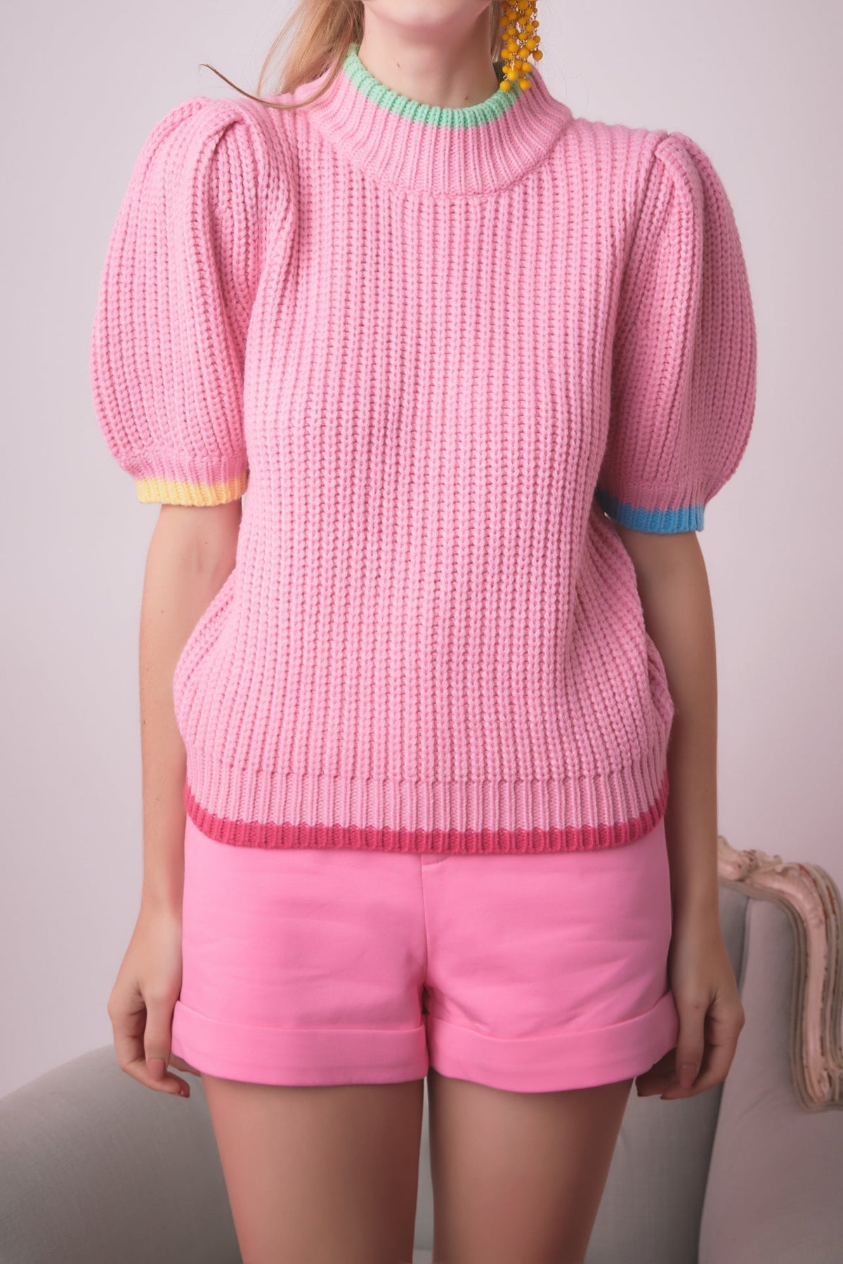 ENGLISH FACTORY - Color Contrast Puff Sleeve Sweater - SWEATERS & KNITS available at Objectrare