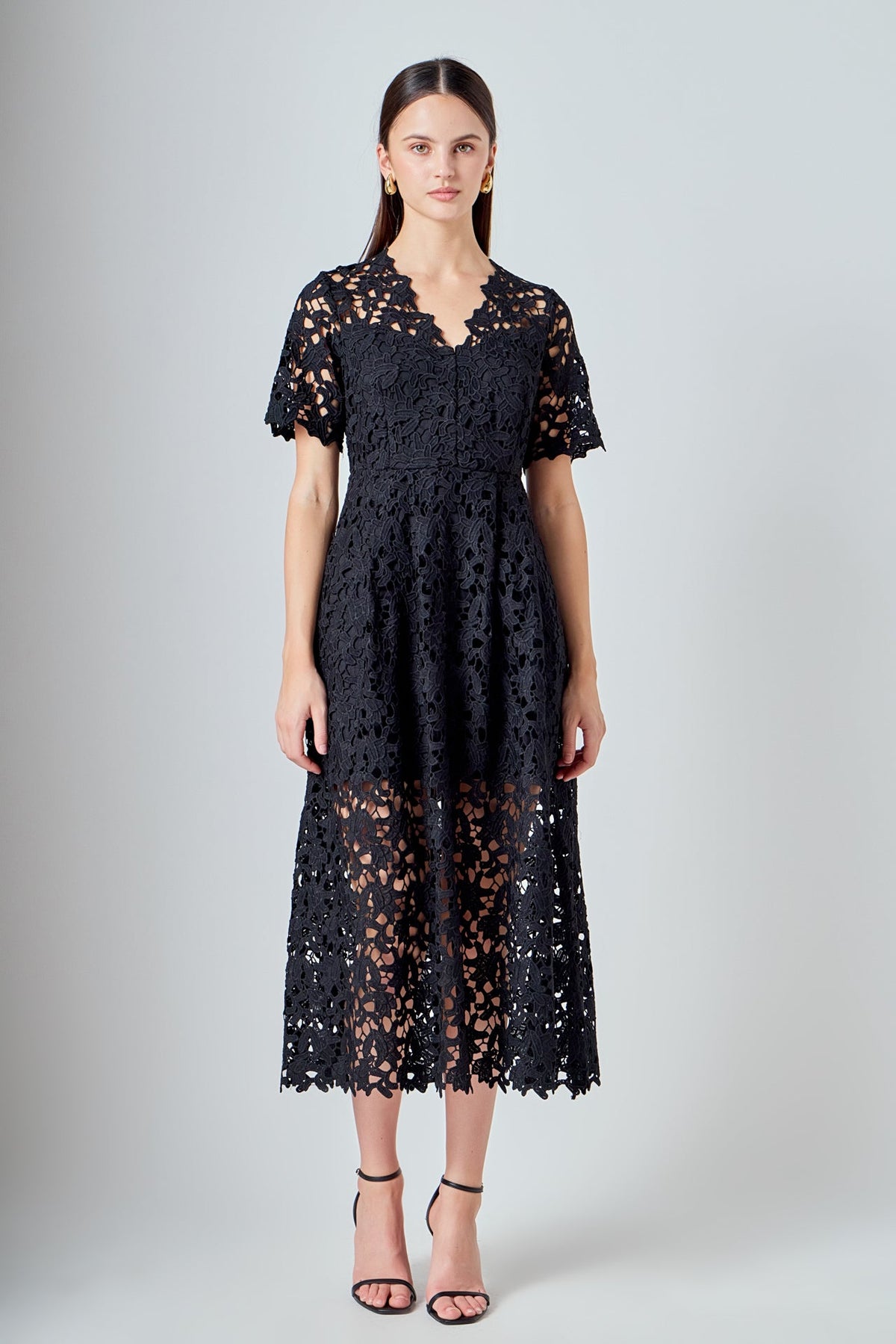 All Over Lace Short Sleeves Midi Dress