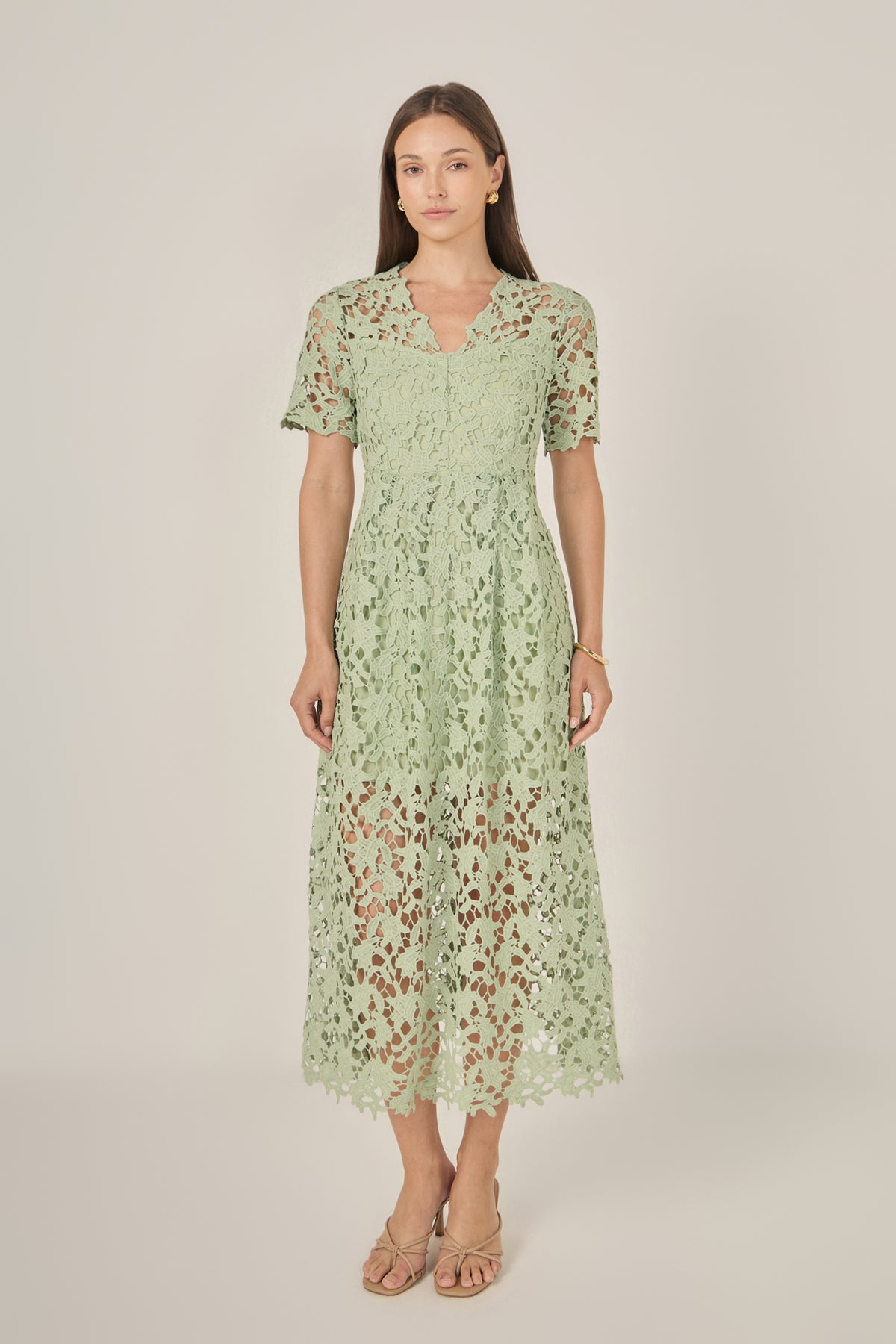 All Over Lace Short Sleeves Midi Dress