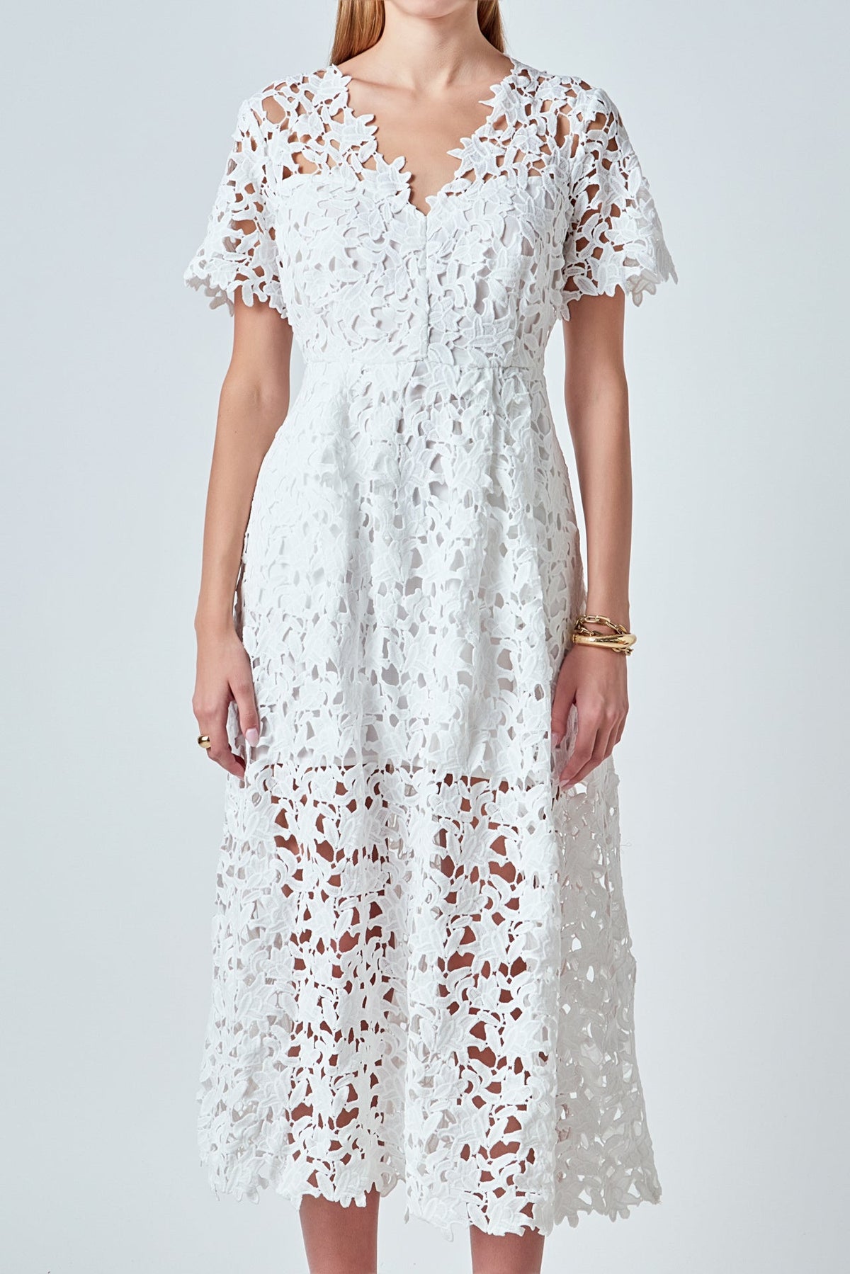 All Over Lace Short Sleeves Midi Dress