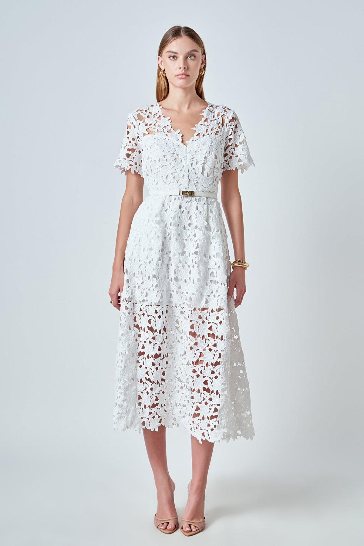 All Over Lace Short Sleeves Midi Dress
