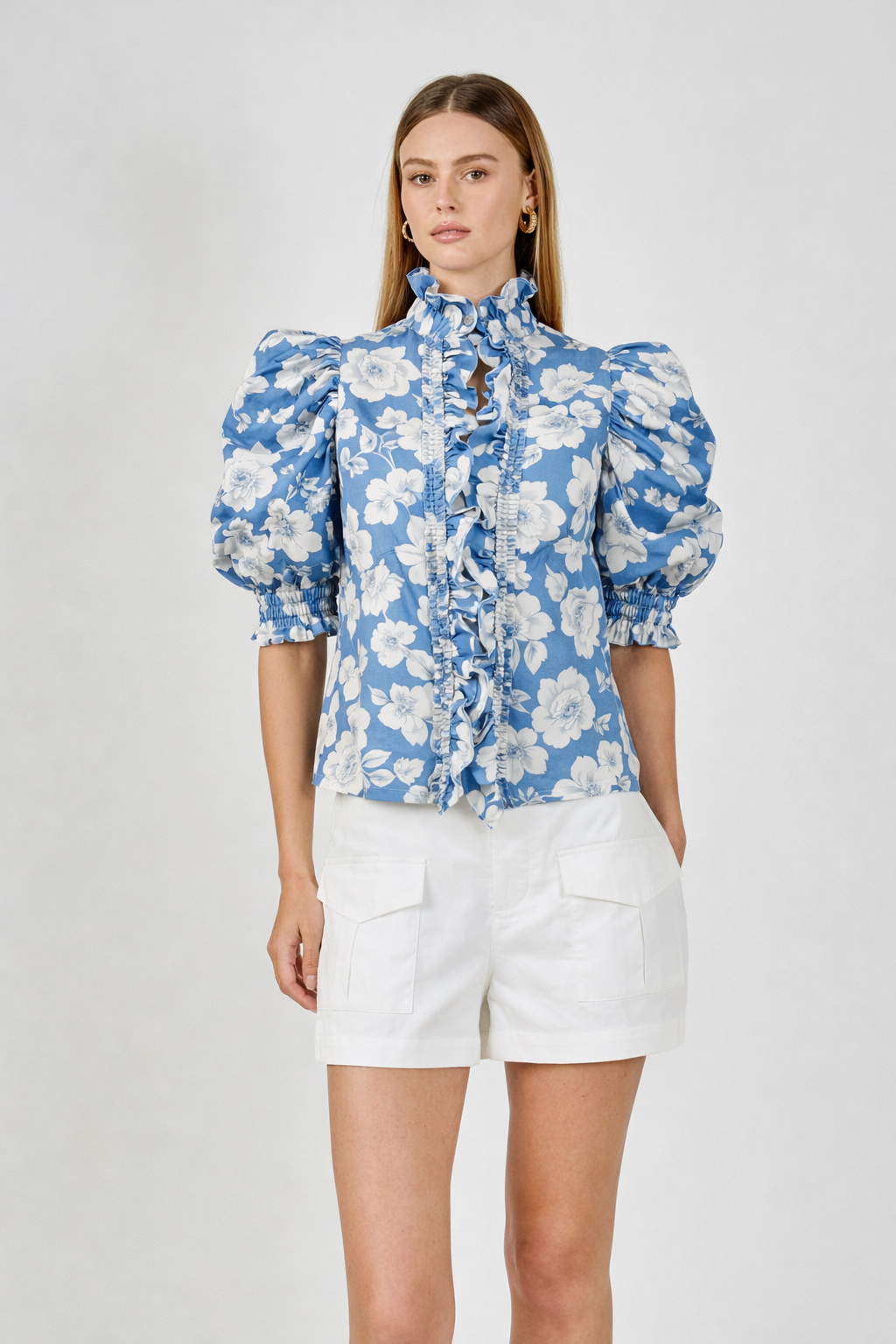 Ruffled Neckline Top with Smocking Detail