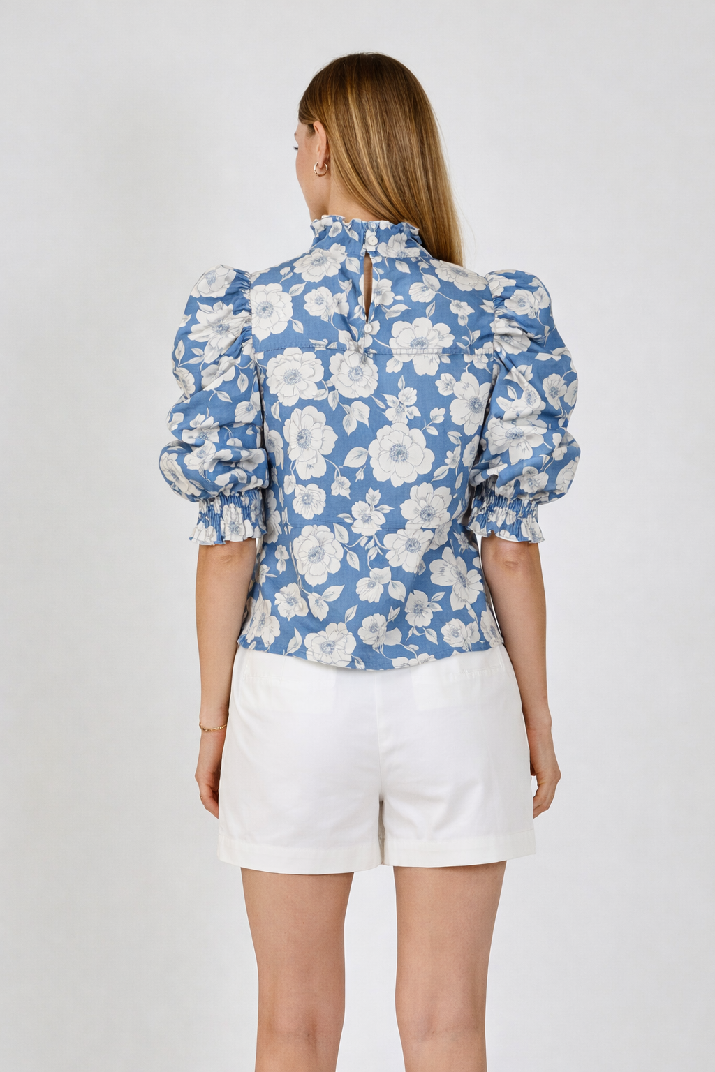 Ruffled Neckline Top with Smocking Detail