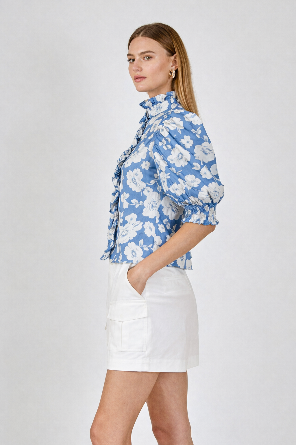 Ruffled Neckline Top with Smocking Detail