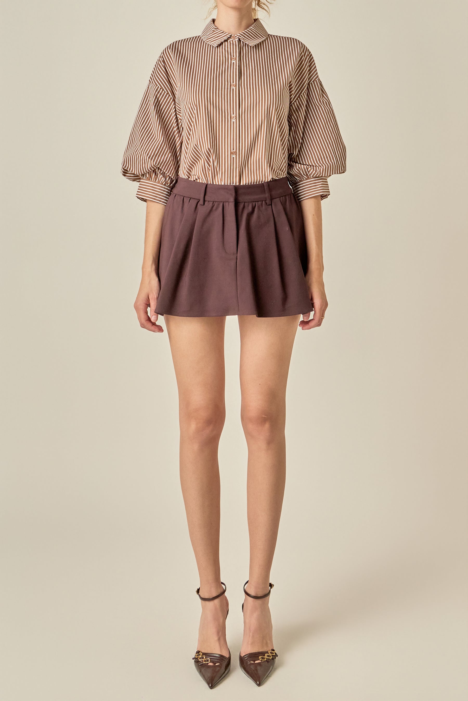 Striped Button-Up Puff Sleeve Shirt