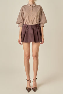 Striped Button-Up Puff Sleeve Shirt