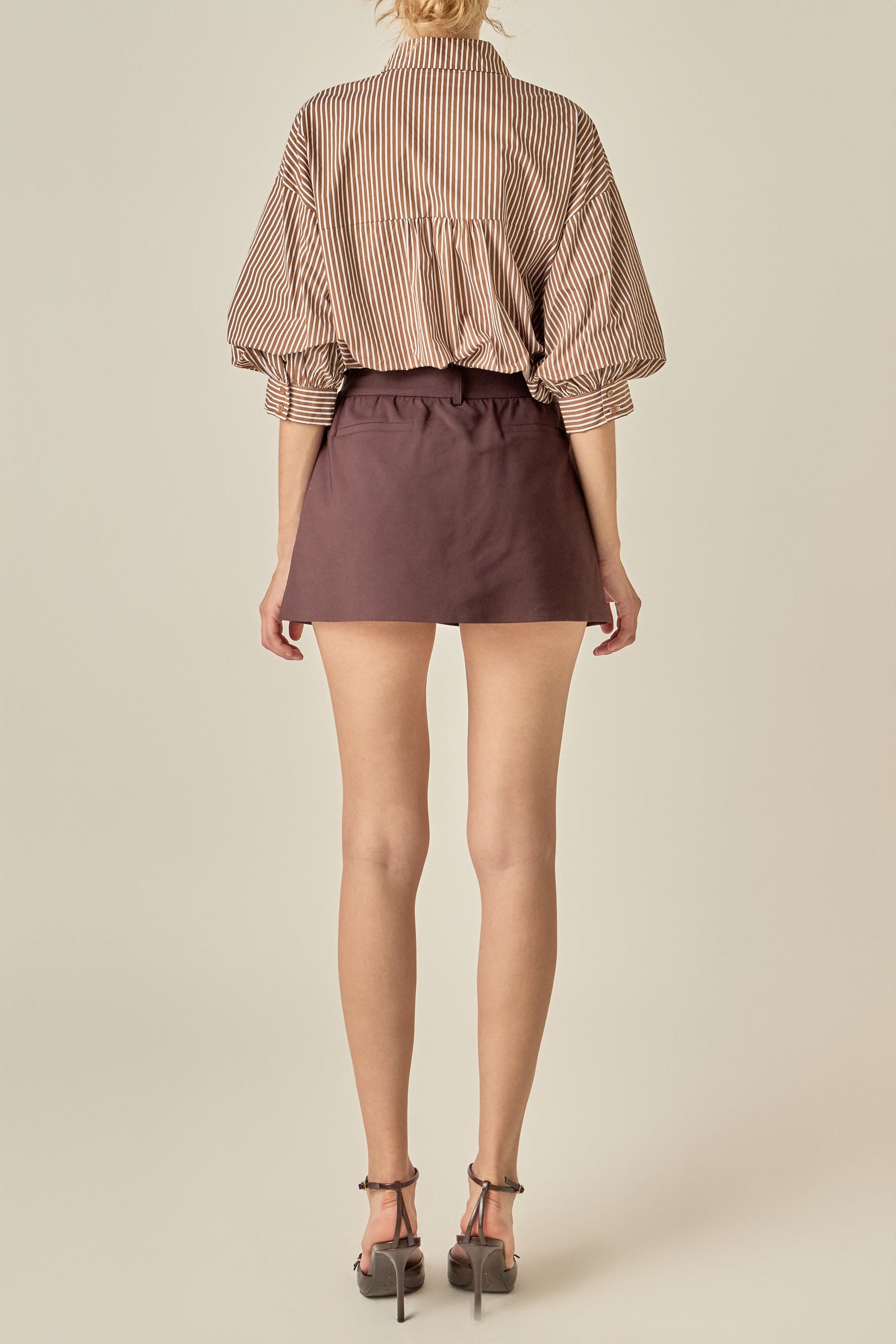Striped Button-Up Puff Sleeve Shirt