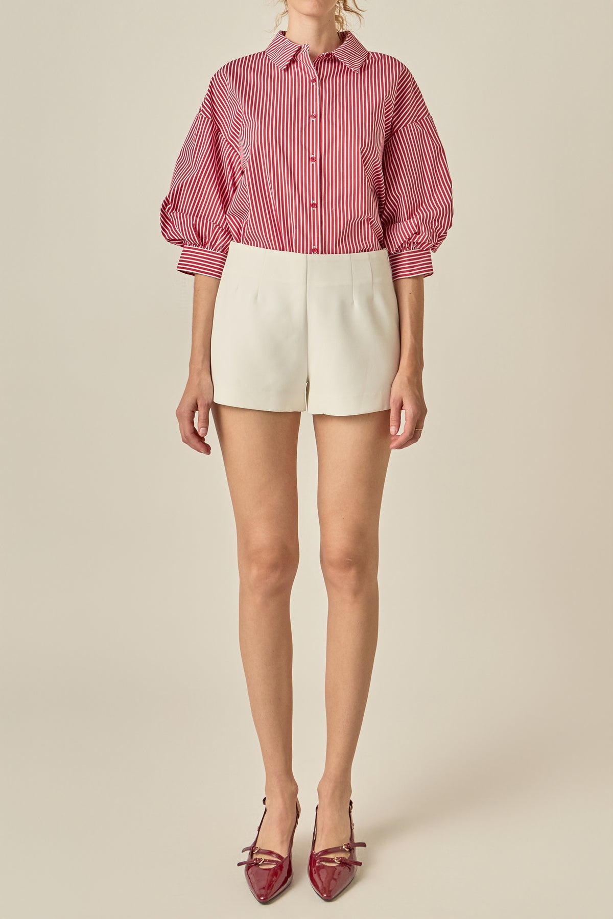 Striped Button-Up Puff Sleeve Shirt