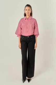 Striped Button-Up Puff Sleeve Shirt