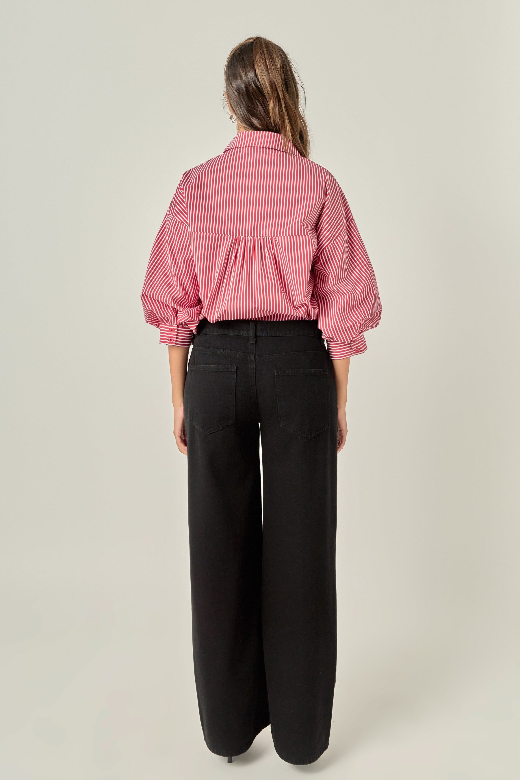 Striped Button-Up Puff Sleeve Shirt