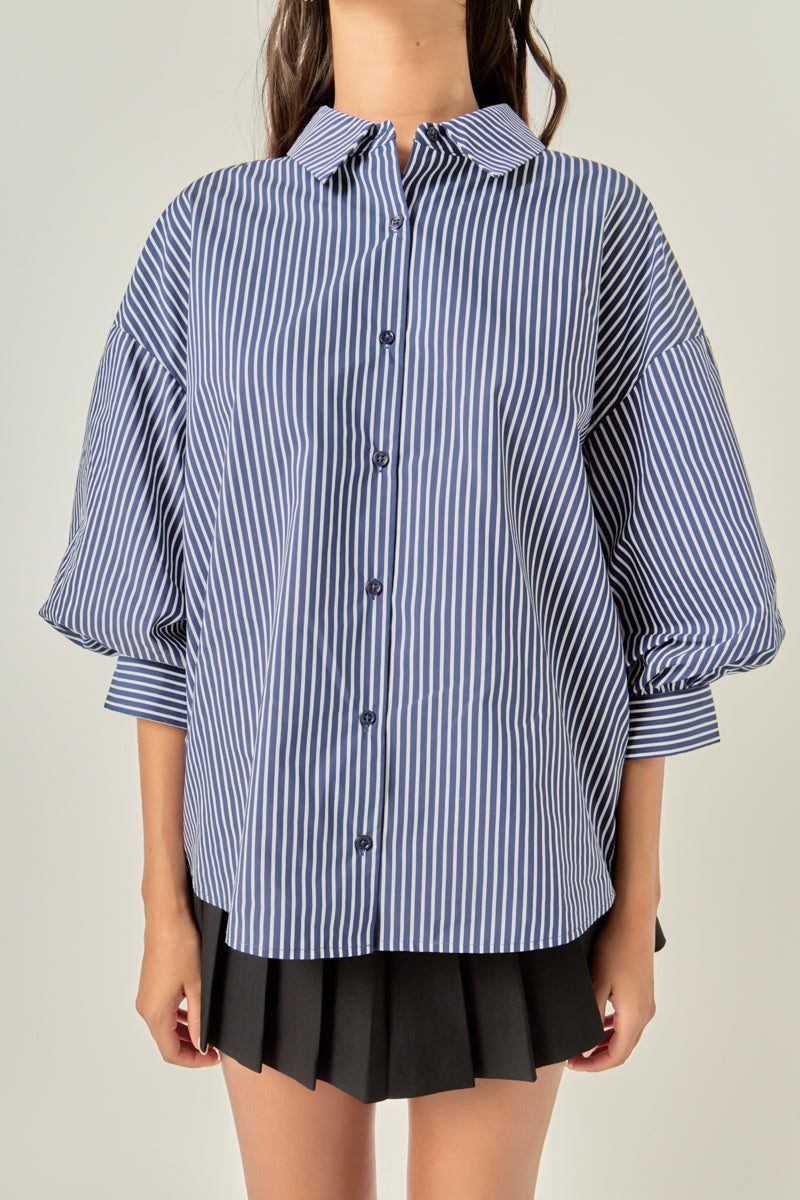 Striped Button-Up Puff Sleeve Shirt
