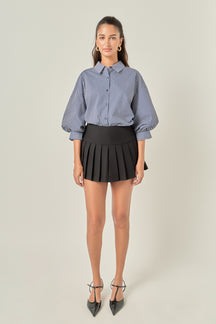 Striped Button-Up Puff Sleeve Shirt