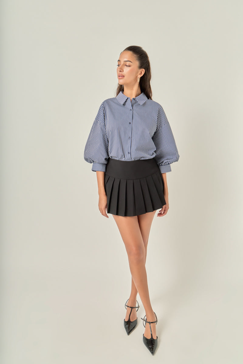 Striped Button-Up Puff Sleeve Shirt