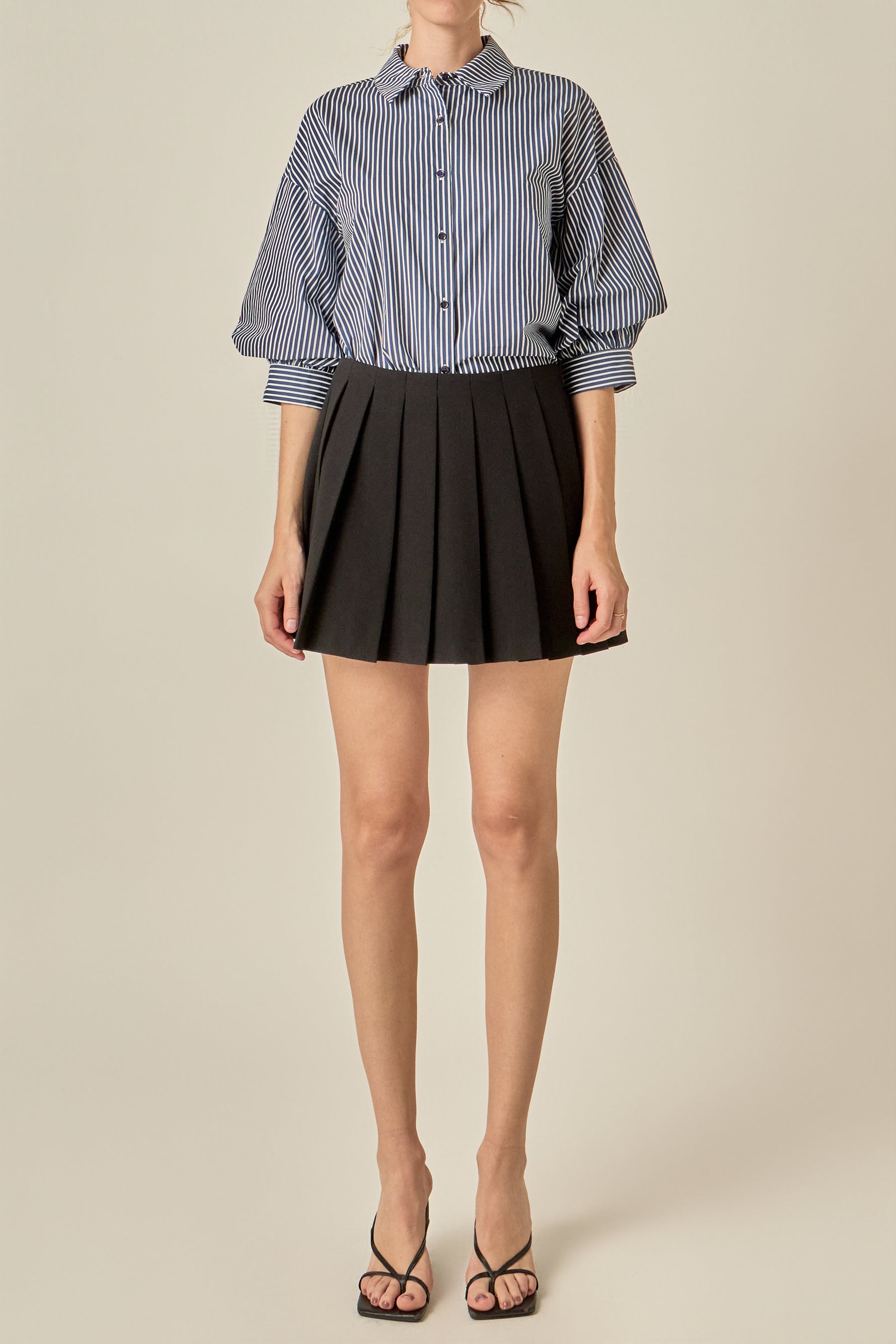 Striped Button-Up Puff Sleeve Shirt