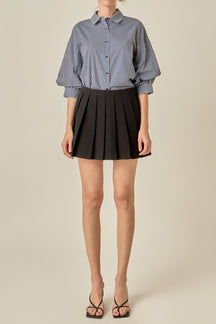 Striped Button-Up Puff Sleeve Shirt