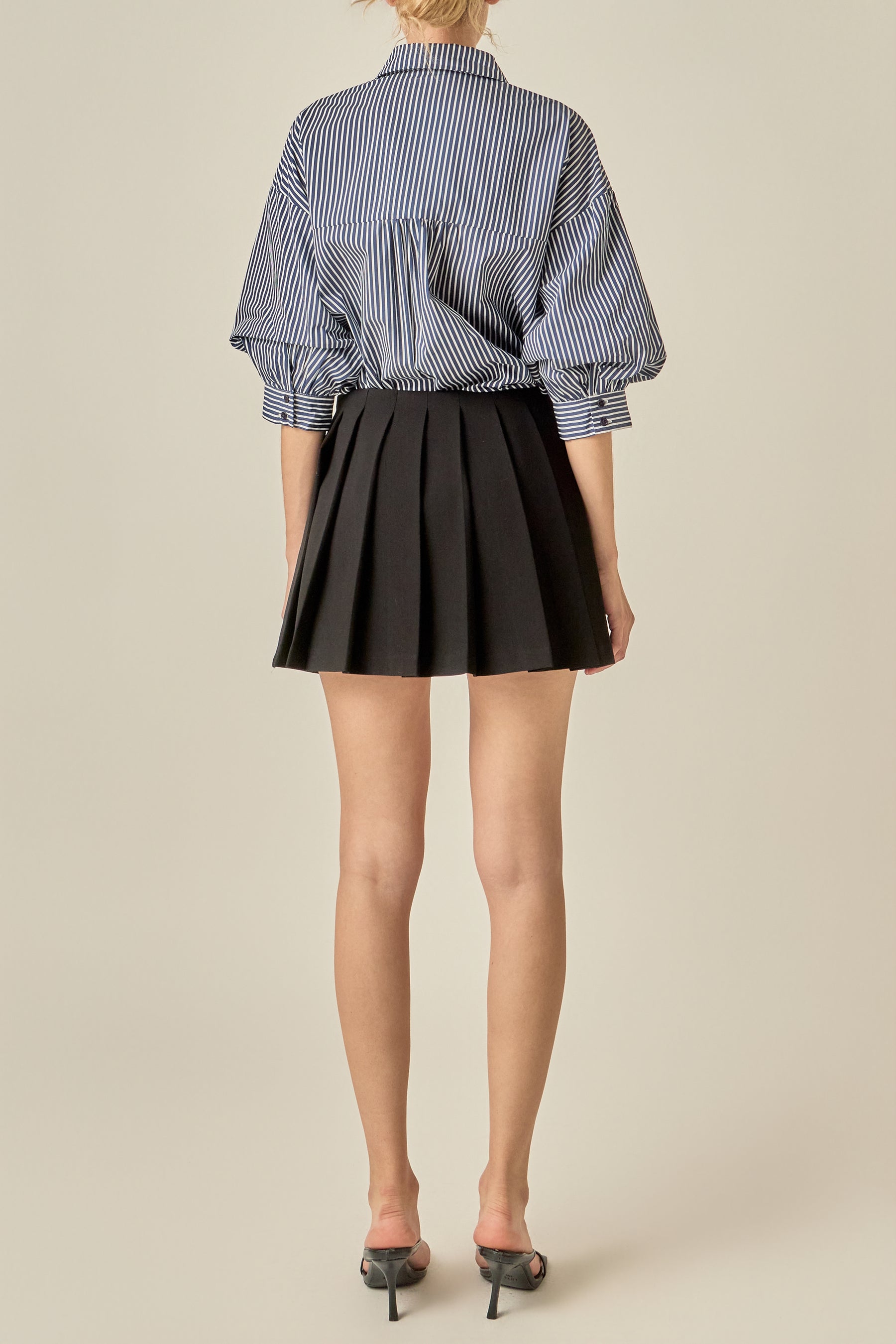 Striped Button-Up Puff Sleeve Shirt