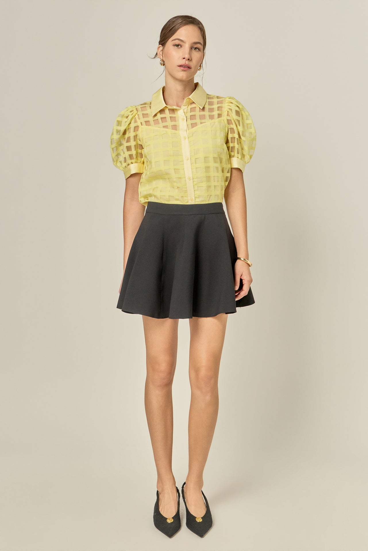 Short Sleeve Organza Grid Blouse