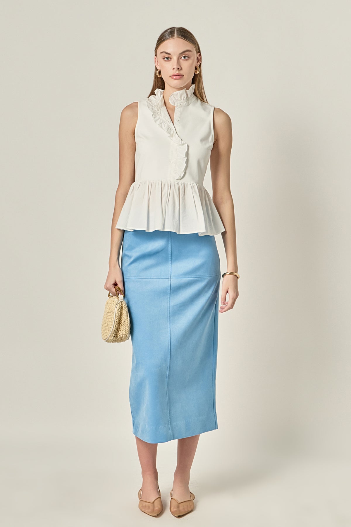 Faux Suede Midi Skirt