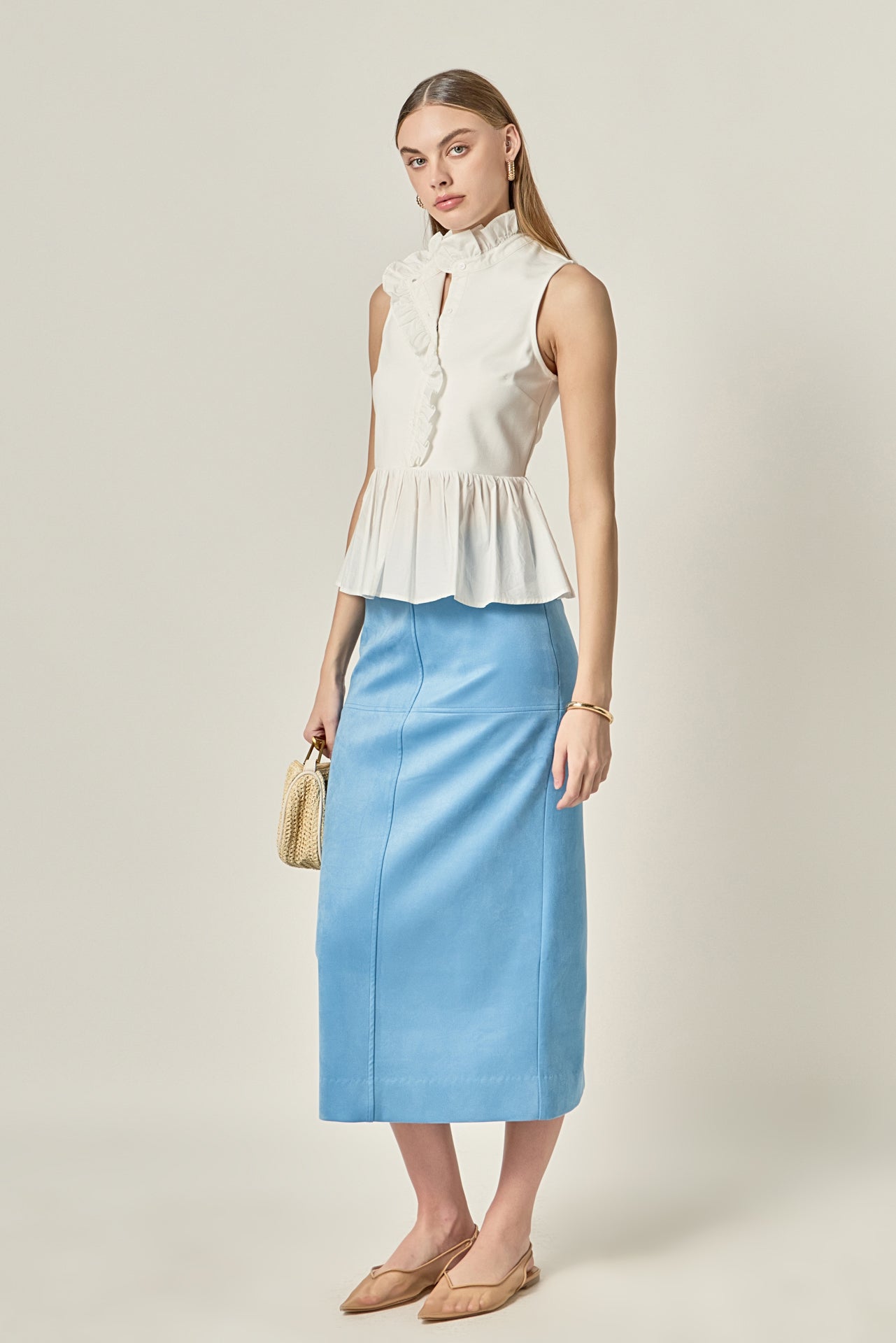 Faux Suede Midi Skirt