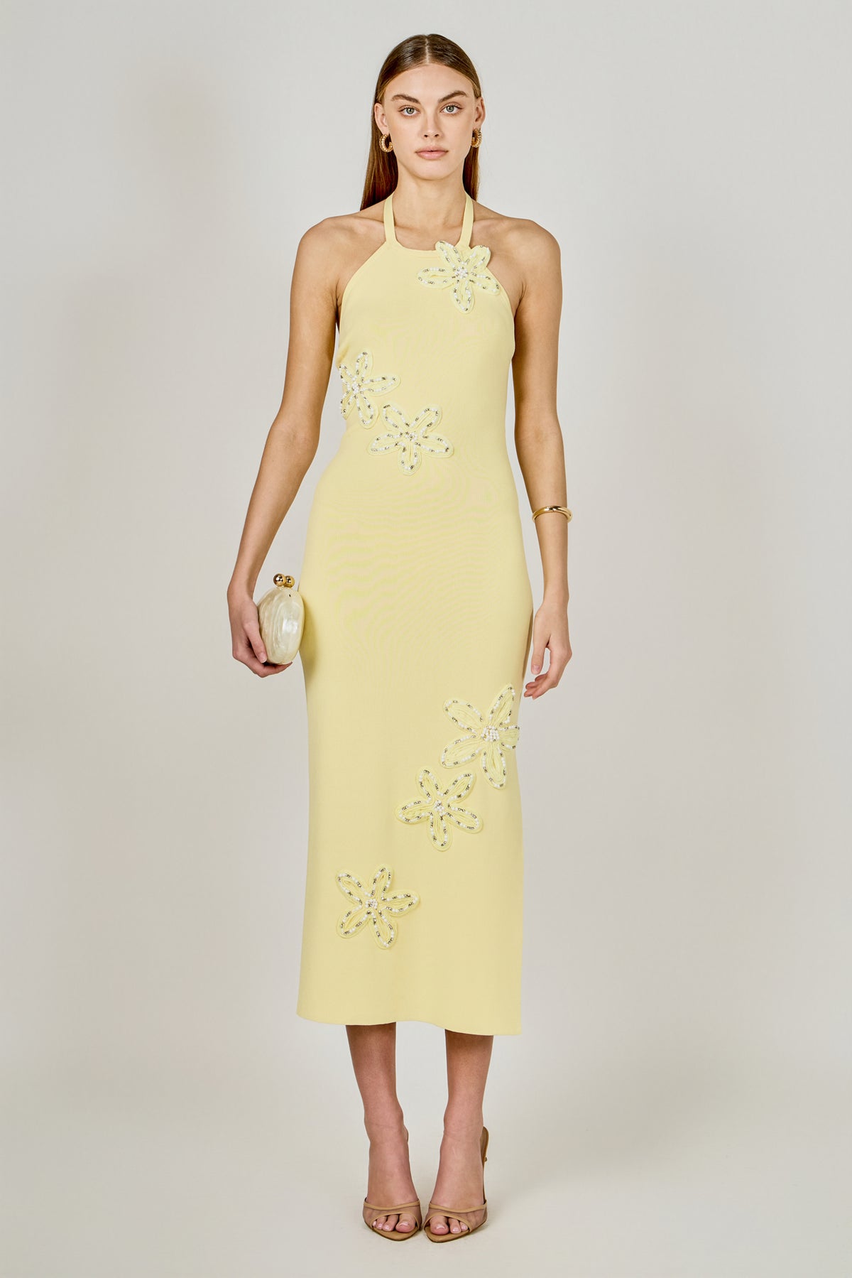 Flower Detail Halter Maxi Dress