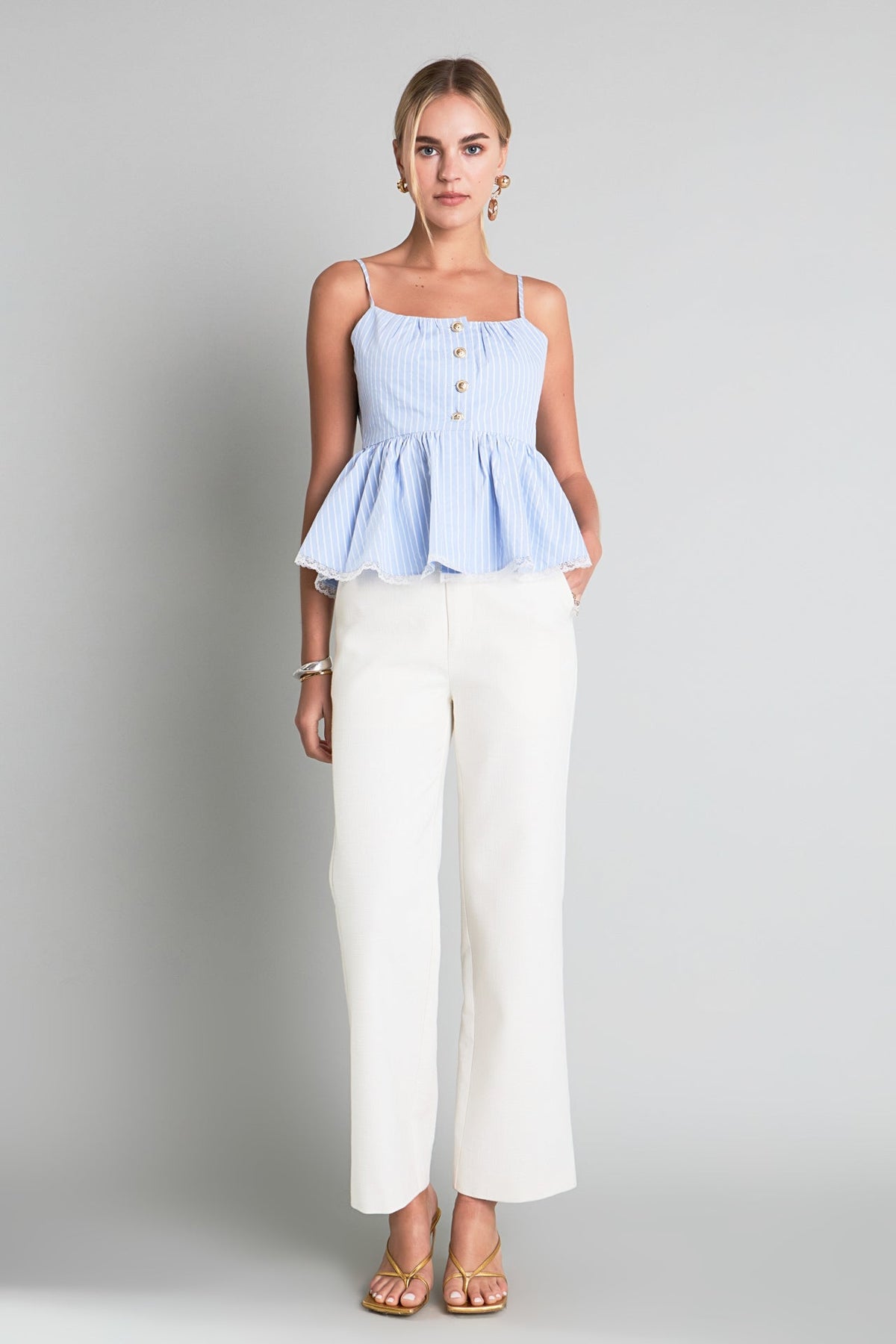 ENGLISH FACTORY - Striped Peplum Top - TOPS available at Objectrare