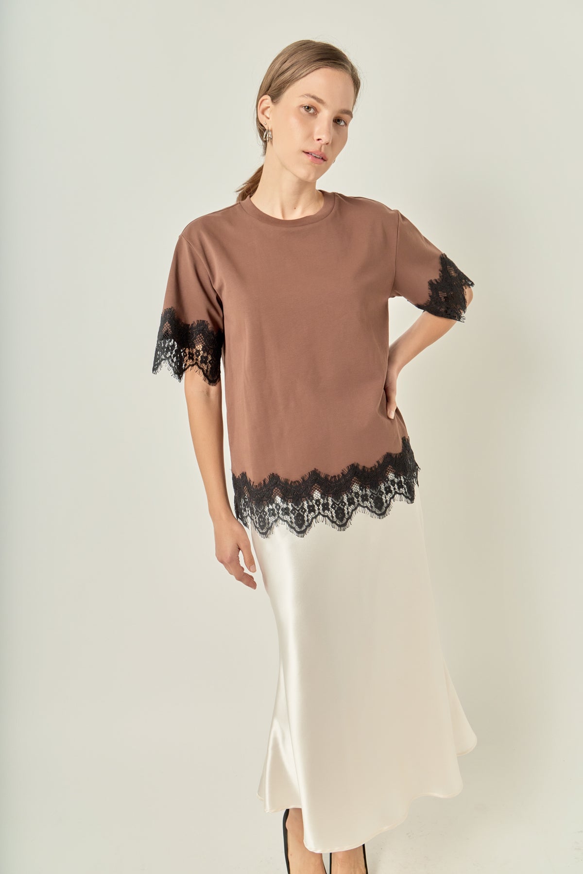 Satin Lace Trim Top