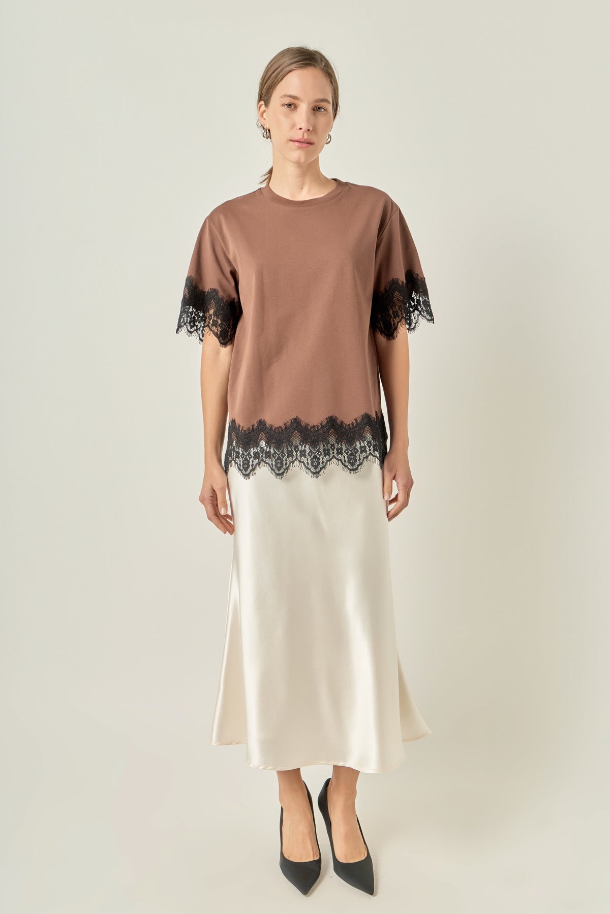 Satin Lace Trim Top